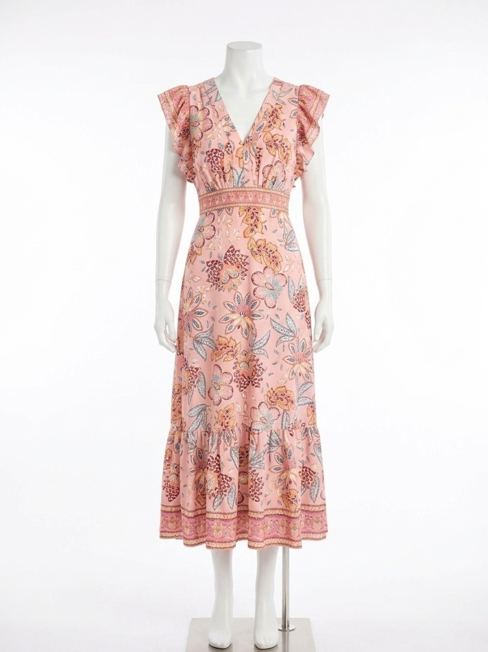 NEW DONNA MORGAN v-neck flutter sleeve midi dress in blush pink mauve